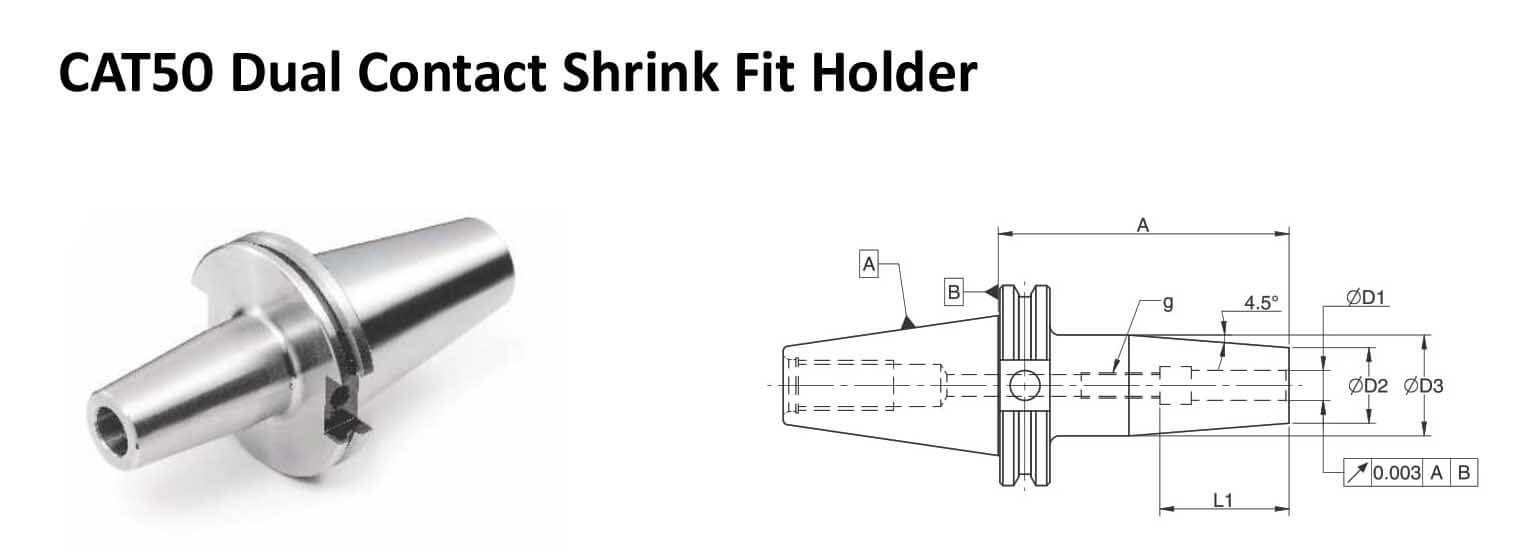 CAT50 SFH 0.375 - 3.74 Face Contact Shrink Fit Holder (Balanced to G 2.5 37500 rpm)